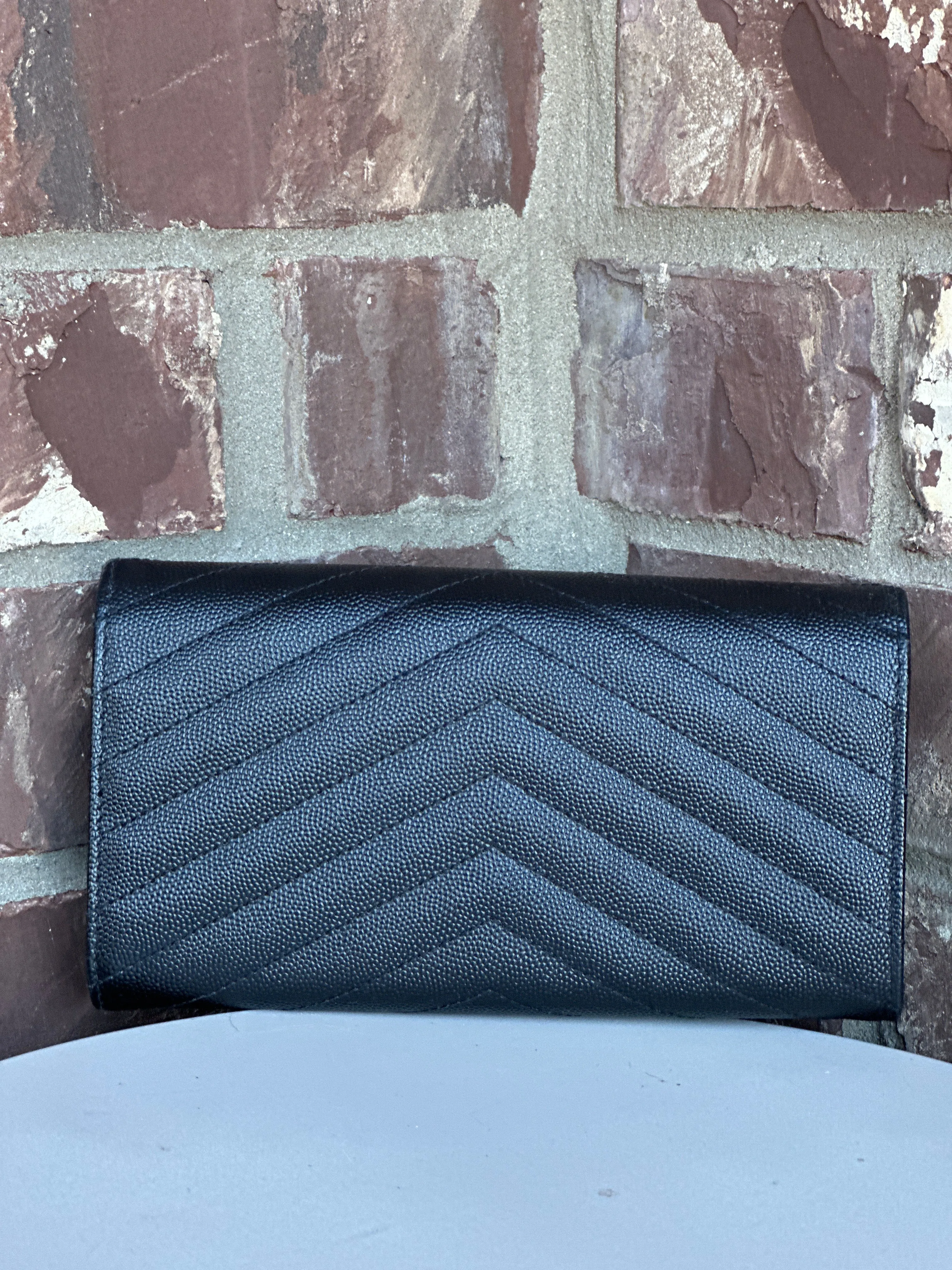Saint Laurent Classic Monogram Flap Wallet Matelasse Chevron Leather Large