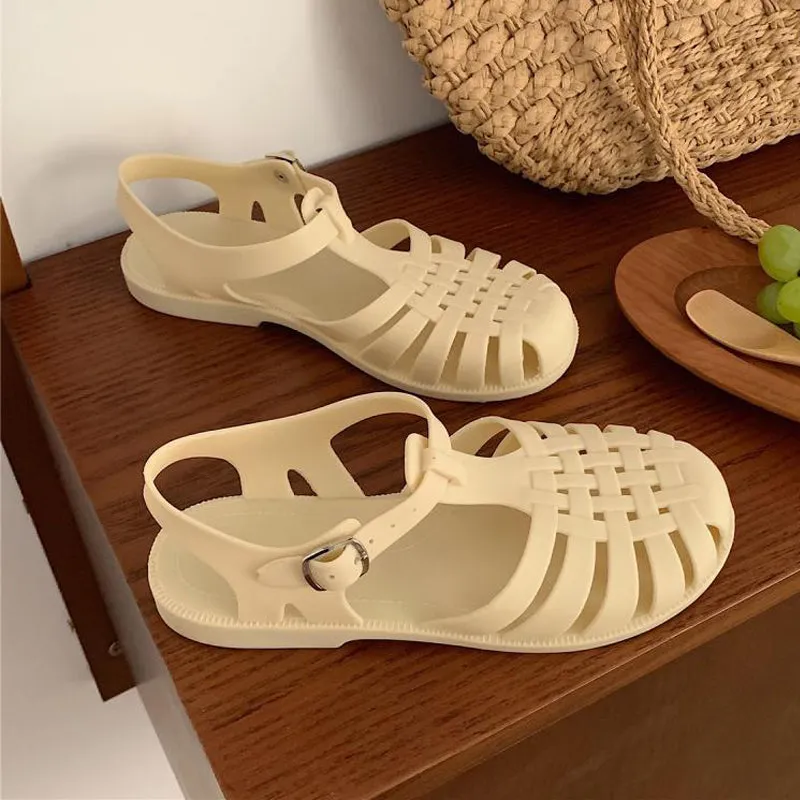 Sandals Jelly Shoes Summer Ankle Strap Rubber Shoes Soft Sole Non-slip Mom Shoes Casual Comfortable Female Footwear