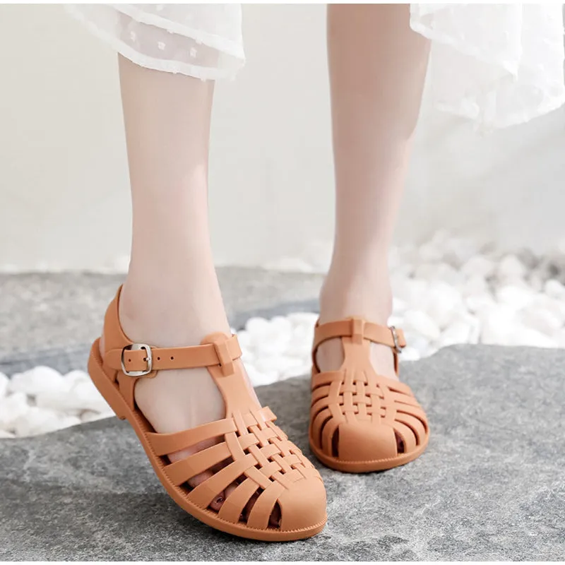 Sandals Jelly Shoes Summer Ankle Strap Rubber Shoes Soft Sole Non-slip Mom Shoes Casual Comfortable Female Footwear
