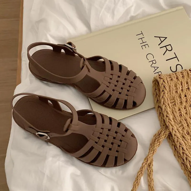 Sandals Jelly Shoes Summer Ankle Strap Rubber Shoes Soft Sole Non-slip Mom Shoes Casual Comfortable Female Footwear
