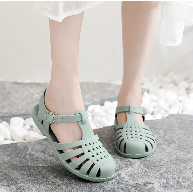 Sandals Jelly Shoes Summer Ankle Strap Rubber Shoes Soft Sole Non-slip Mom Shoes Casual Comfortable Female Footwear