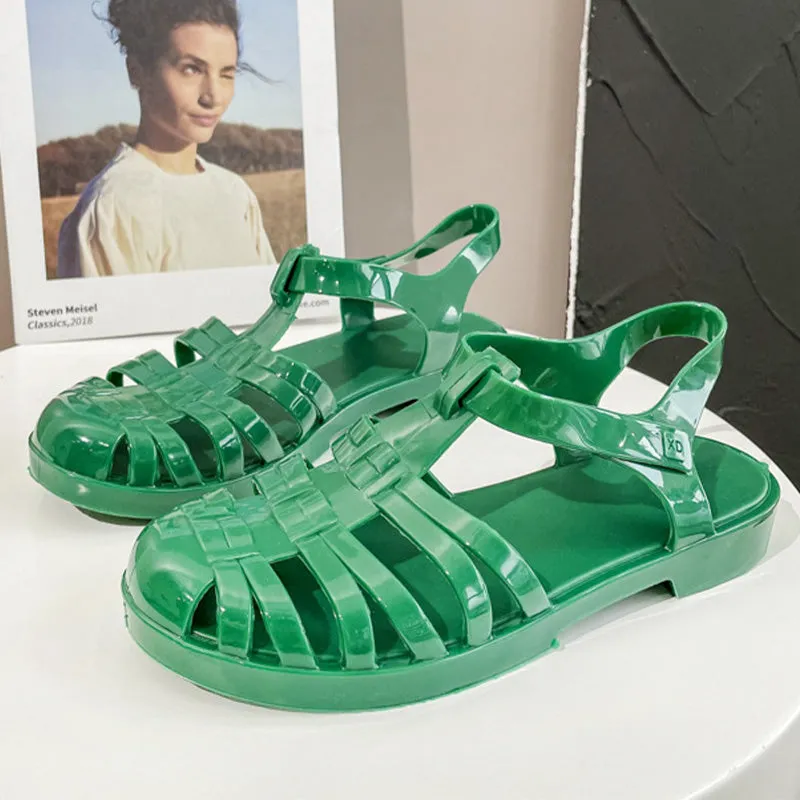 Sandals Jelly Shoes Summer Ankle Strap Rubber Shoes Soft Sole Non-slip Mom Shoes Casual Comfortable Female Footwear