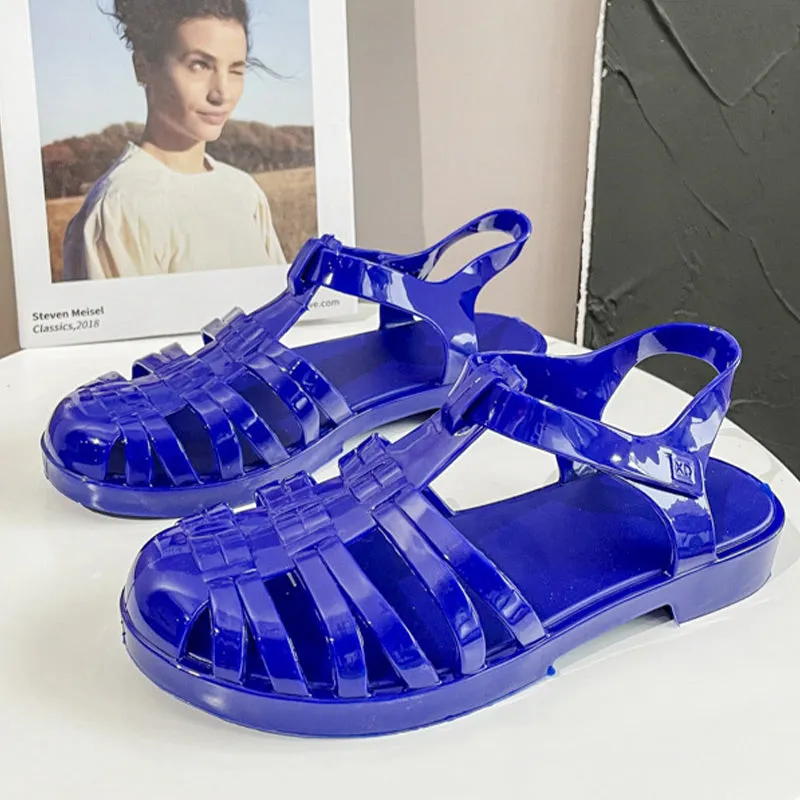 Sandals Jelly Shoes Summer Ankle Strap Rubber Shoes Soft Sole Non-slip Mom Shoes Casual Comfortable Female Footwear