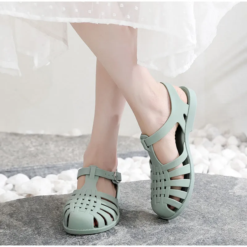 Sandals Jelly Shoes Summer Ankle Strap Rubber Shoes Soft Sole Non-slip Mom Shoes Casual Comfortable Female Footwear