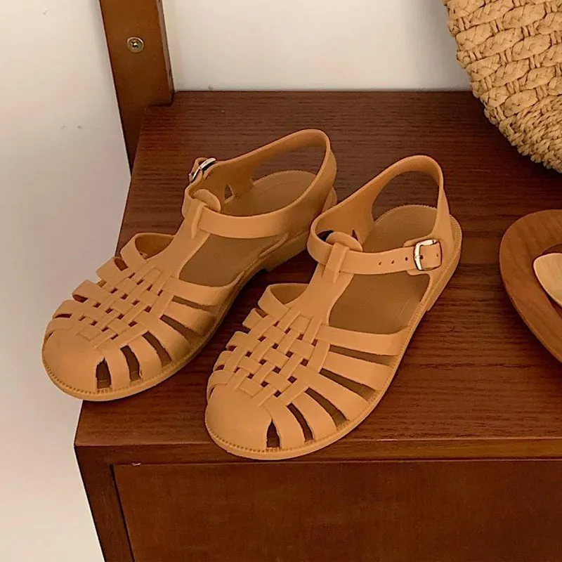 Sandals Jelly Shoes Summer Ankle Strap Rubber Shoes Soft Sole Non-slip Mom Shoes Casual Comfortable Female Footwear