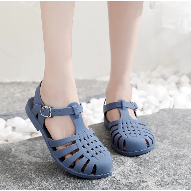 Sandals Jelly Shoes Summer Ankle Strap Rubber Shoes Soft Sole Non-slip Mom Shoes Casual Comfortable Female Footwear