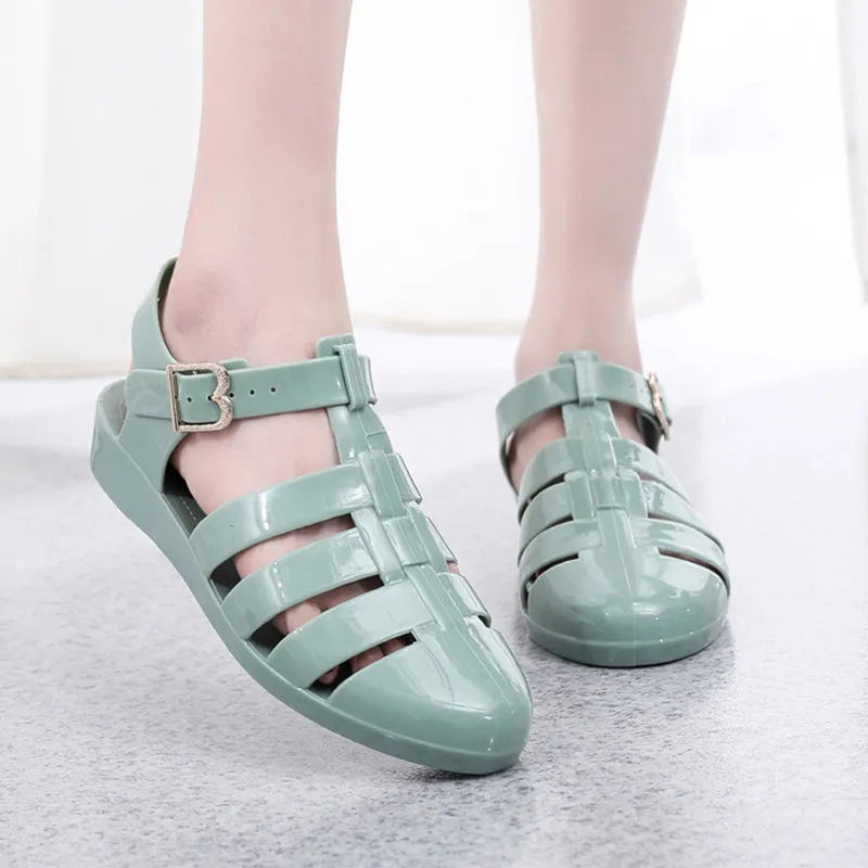 Sandals Jelly Shoes Summer Ankle Strap Rubber Shoes Soft Sole Non-slip Mom Shoes Casual Comfortable Female Footwear