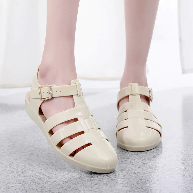 Sandals Jelly Shoes Summer Ankle Strap Rubber Shoes Soft Sole Non-slip Mom Shoes Casual Comfortable Female Footwear