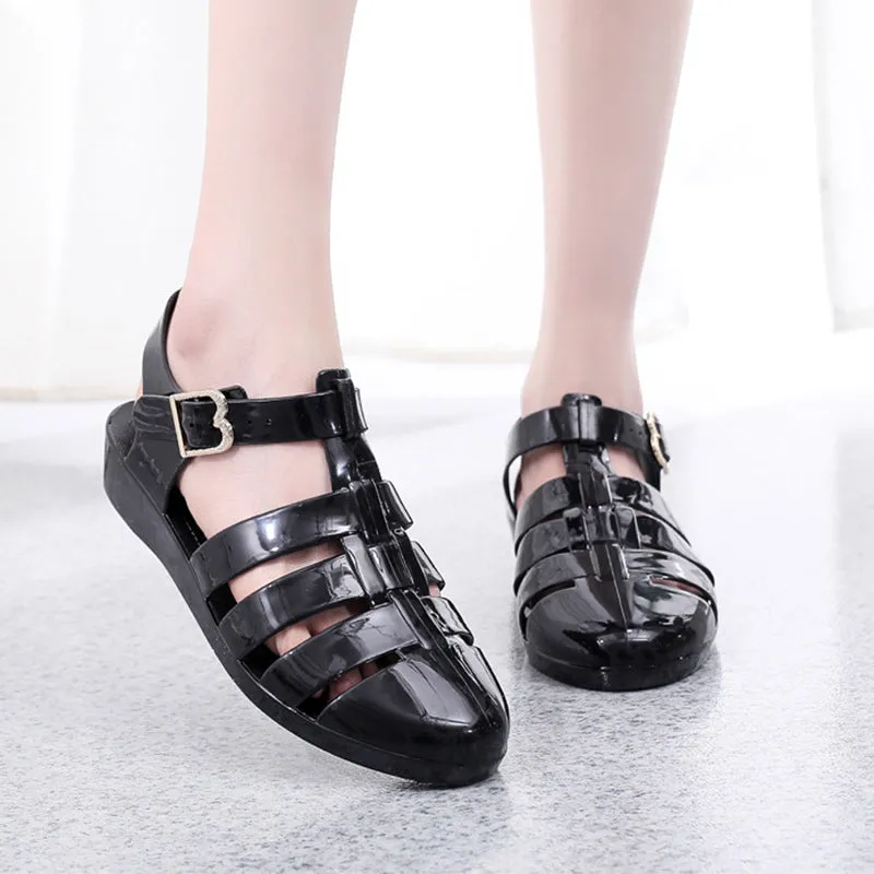 Sandals Jelly Shoes Summer Ankle Strap Rubber Shoes Soft Sole Non-slip Mom Shoes Casual Comfortable Female Footwear