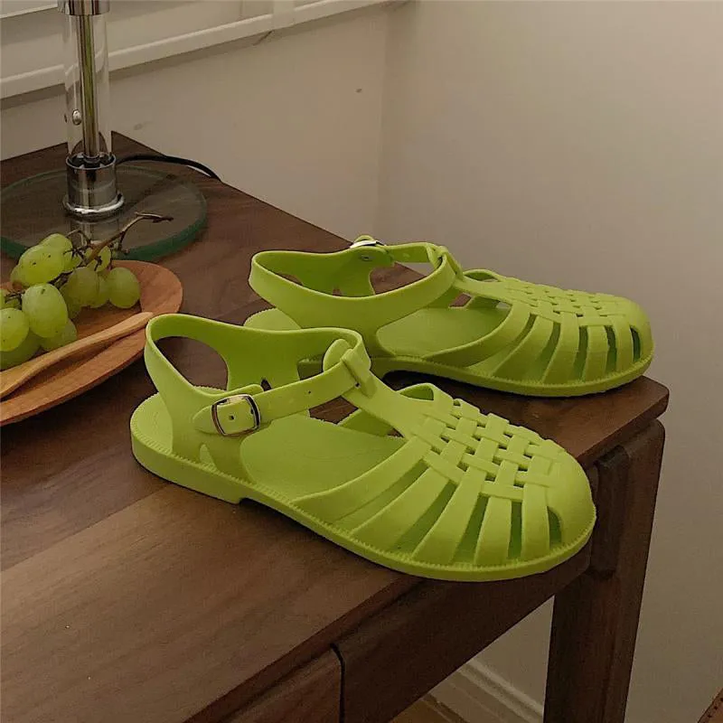 Sandals Jelly Shoes Summer Ankle Strap Rubber Shoes Soft Sole Non-slip Mom Shoes Casual Comfortable Female Footwear
