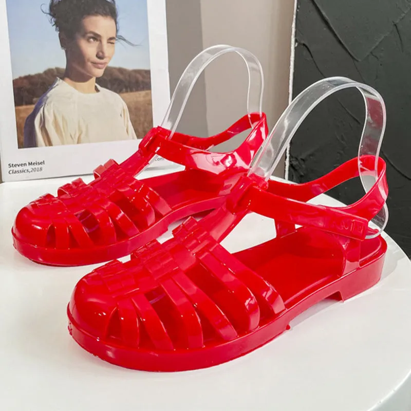 Sandals Jelly Shoes Summer Ankle Strap Rubber Shoes Soft Sole Non-slip Mom Shoes Casual Comfortable Female Footwear