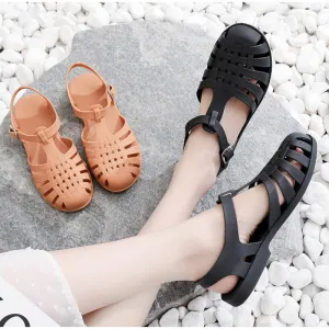 Sandals Jelly Shoes Summer Ankle Strap Rubber Shoes Soft Sole Non-slip Mom Shoes Casual Comfortable Female Footwear