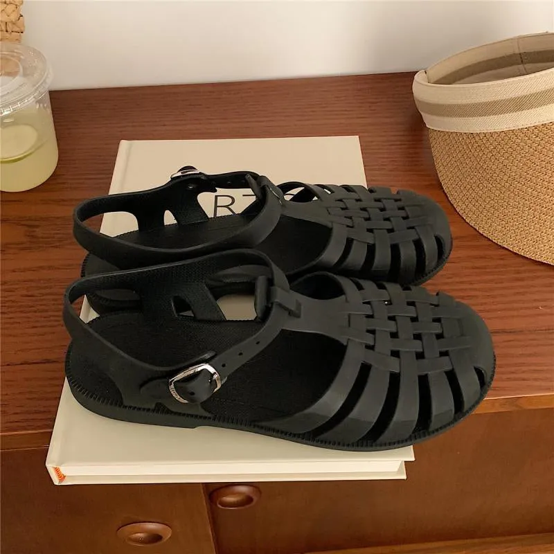 Sandals Jelly Shoes Summer Ankle Strap Rubber Shoes Soft Sole Non-slip Mom Shoes Casual Comfortable Female Footwear