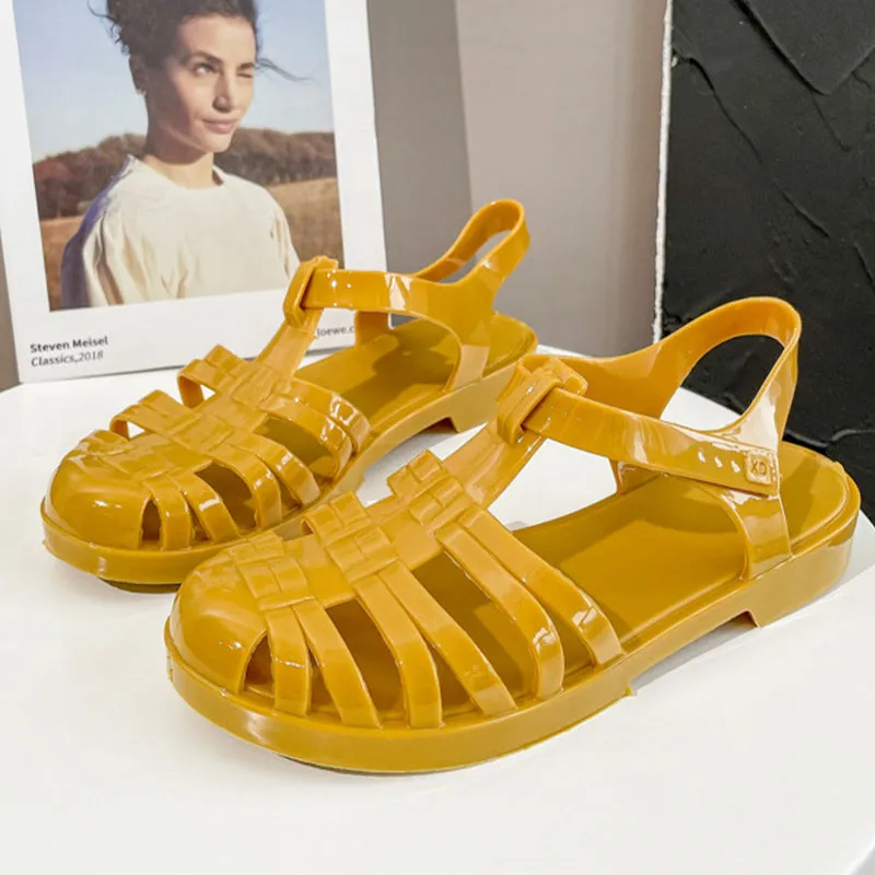 Sandals Jelly Shoes Summer Ankle Strap Rubber Shoes Soft Sole Non-slip Mom Shoes Casual Comfortable Female Footwear