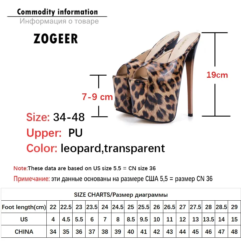 Sexy Leopard Slippers Women 19cm Extreme High Heels Sandals Luxury Platform Summer Mules Fetish Party Shoes Ladies Large Size 48