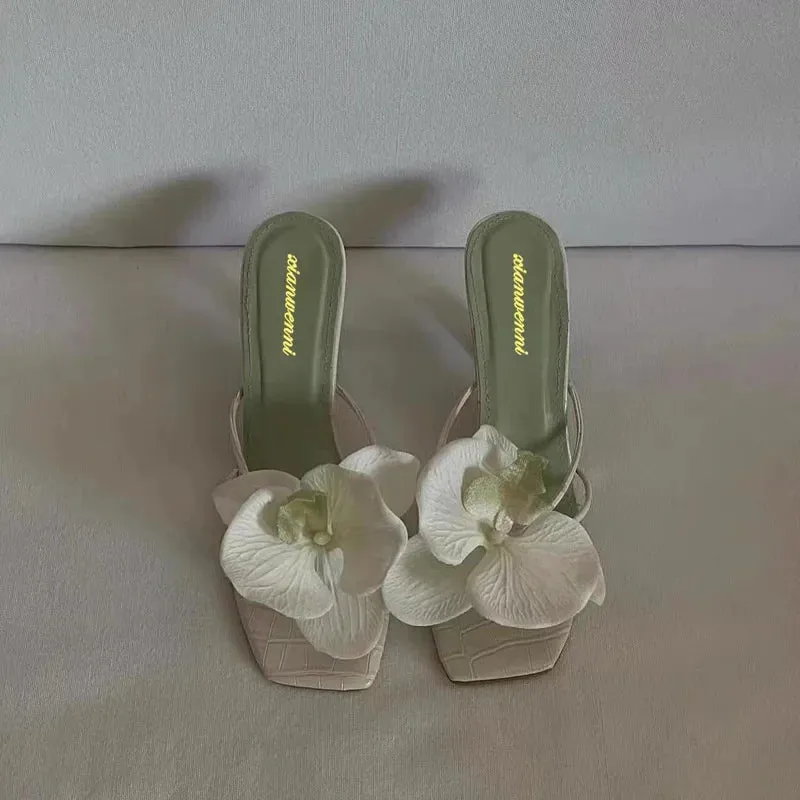 Spring and Autumn New Luxury Women's High Heels Sandals Elegant Style Flower Toe High Heels Slippers Casual Summer Women's Shoes