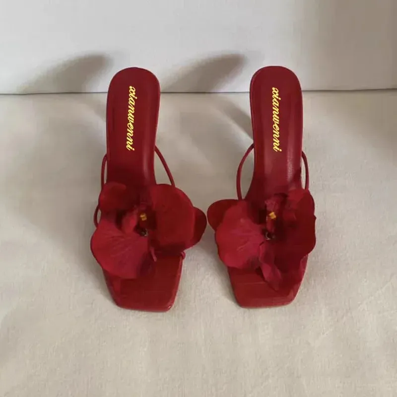 Spring and Autumn New Luxury Women's High Heels Sandals Elegant Style Flower Toe High Heels Slippers Casual Summer Women's Shoes