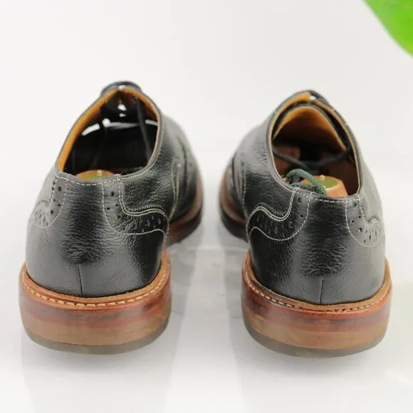 Stacy Adams Mens Oxford Size 9.5 D Black Leather Wingtip Brogue Derby Dress Shoe