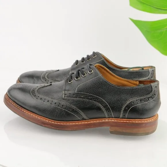 Stacy Adams Mens Oxford Size 9.5 D Black Leather Wingtip Brogue Derby Dress Shoe