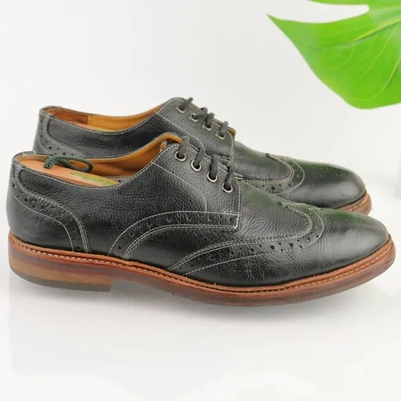Stacy Adams Mens Oxford Size 9.5 D Black Leather Wingtip Brogue Derby Dress Shoe