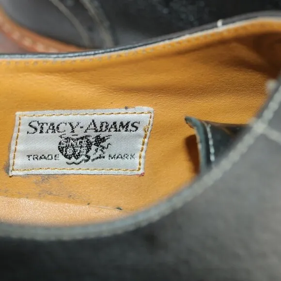 Stacy Adams Mens Oxford Size 9.5 D Black Leather Wingtip Brogue Derby Dress Shoe
