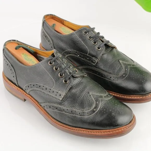 Stacy Adams Mens Oxford Size 9.5 D Black Leather Wingtip Brogue Derby Dress Shoe