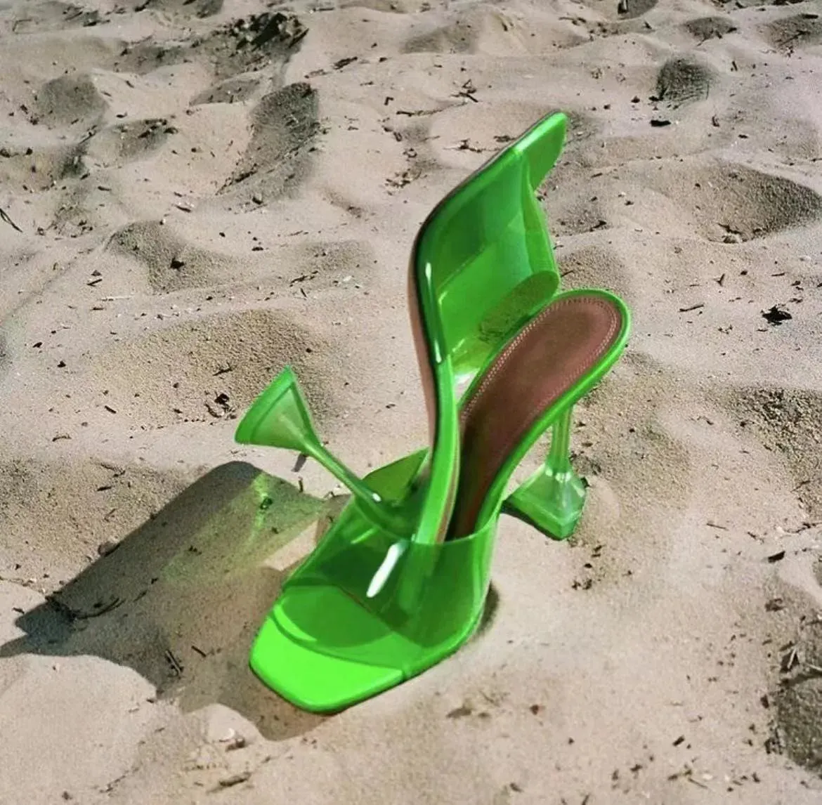 Star style Transparent PVC Women Slippers Fashion Square toe Cup heeled Summer Female Mules Slides High heels Sandals Shoes