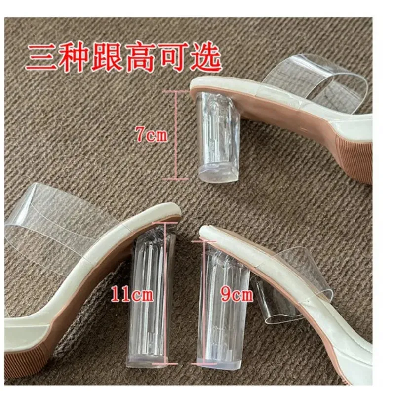 Summer Soft Platform Sandals for Women Fashion Transparent Pvc High Heel Sandalias Mujer 2024 New Clear Square Heels Slippers