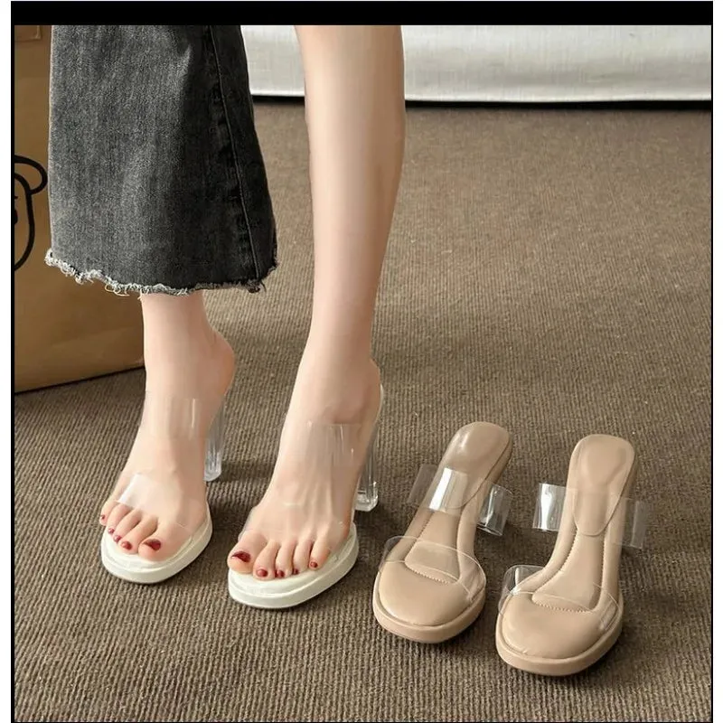 Summer Soft Platform Sandals for Women Fashion Transparent Pvc High Heel Sandalias Mujer 2024 New Clear Square Heels Slippers