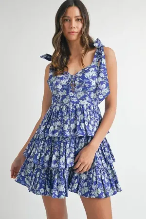 Sunkiss Floral Print Shoulder Tie Layered Mini Dress