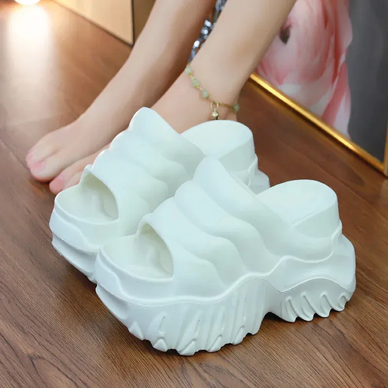 Super High 10 cm Heel Slipper Woman Thick Sole Open Toe Shoes Summer Women's Platform Plain Elevator Slipper Gothic Style Slides