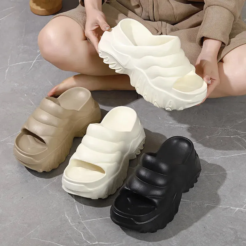 Super High 10 cm Heel Slipper Woman Thick Sole Open Toe Shoes Summer Women's Platform Plain Elevator Slipper Gothic Style Slides