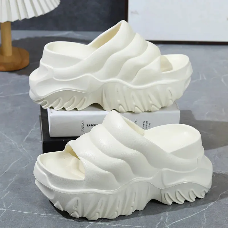 Super High 10 cm Heel Slipper Woman Thick Sole Open Toe Shoes Summer Women's Platform Plain Elevator Slipper Gothic Style Slides
