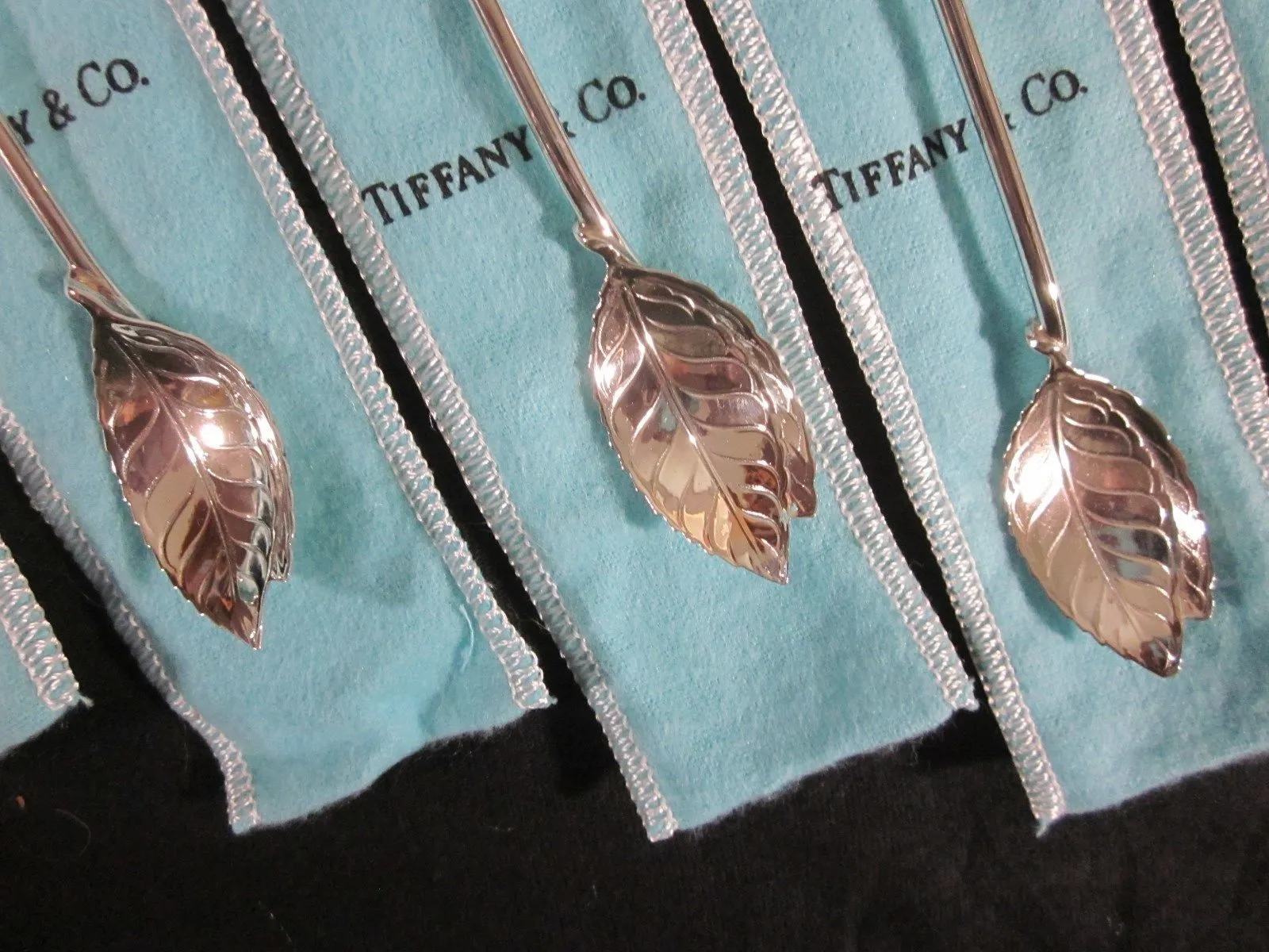 Tiffany Faneuil by Tiffany Sterling Silver Sipper Spoons Leaf Design