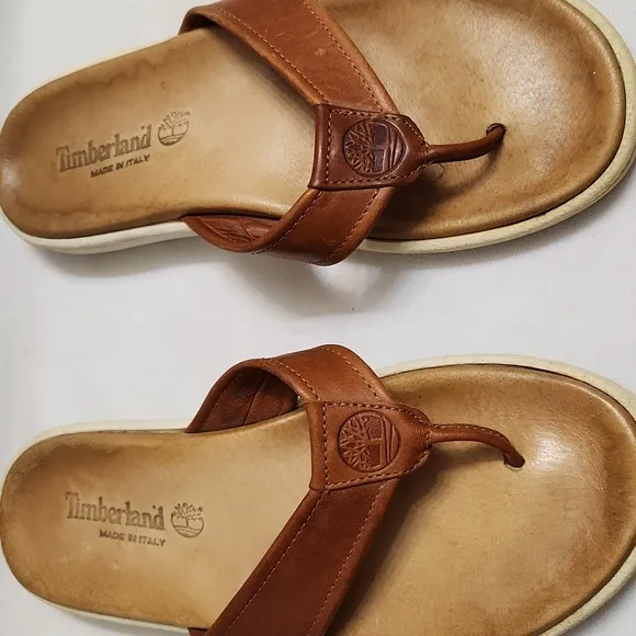 Timberland Brown Leather Summer Flip-flops (M Size 8.5)