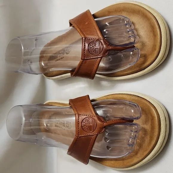 Timberland Brown Leather Summer Flip-flops (M Size 8.5)