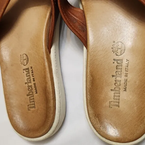 Timberland Brown Leather Summer Flip-flops (M Size 8.5)
