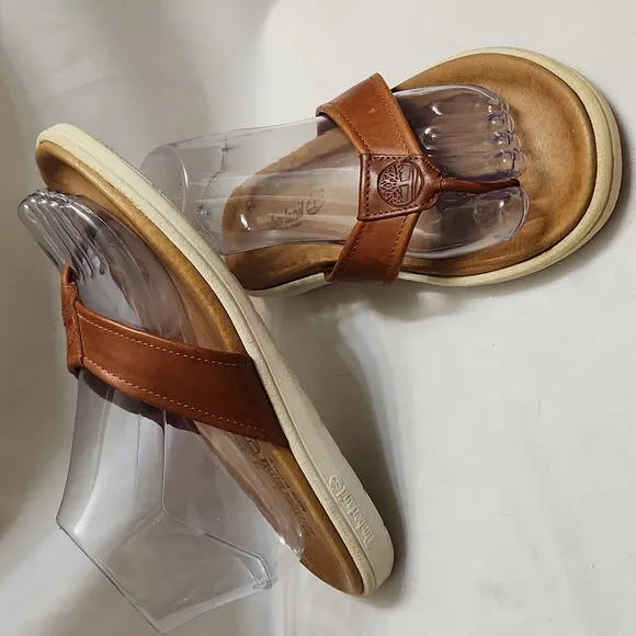 Timberland Brown Leather Summer Flip-flops (M Size 8.5)