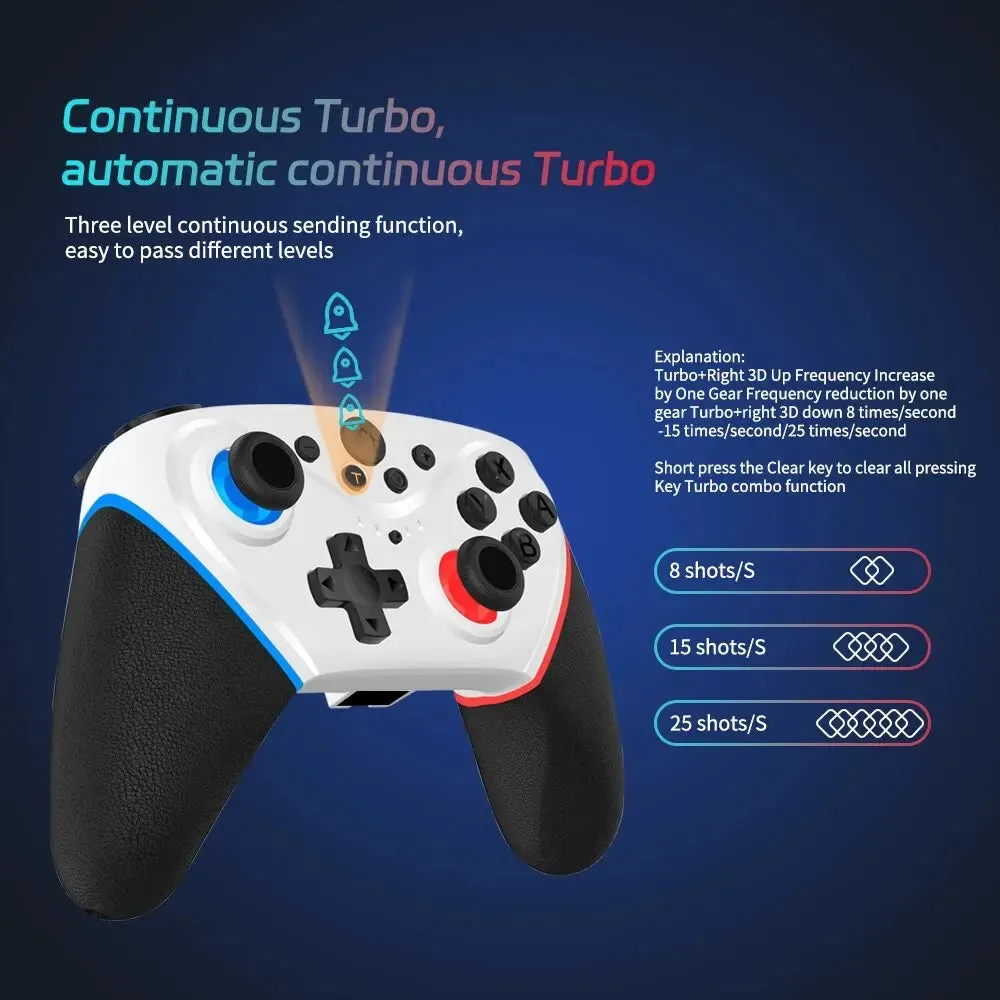 Transparent Wireless Joypad 8-Color LED Turbo Function Controller Joystick for Switch/NS OLED and Lite