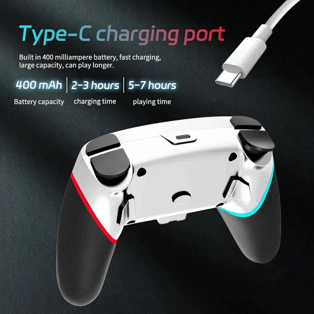 Transparent Wireless Joypad 8-Color LED Turbo Function Controller Joystick for Switch/NS OLED and Lite