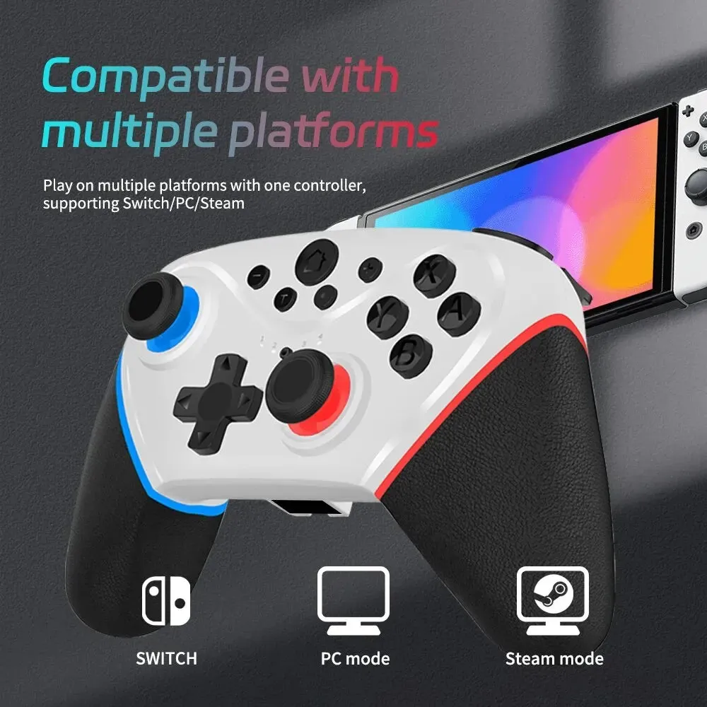 Transparent Wireless Joypad 8-Color LED Turbo Function Controller Joystick for Switch/NS OLED and Lite