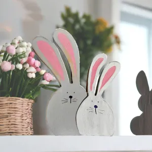 Two Bunnies Wooden Easter Spring Decoration