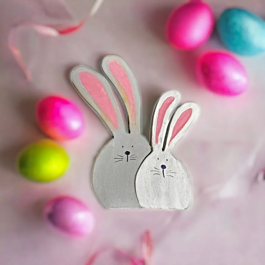 Two Bunnies Wooden Easter Spring Decoration