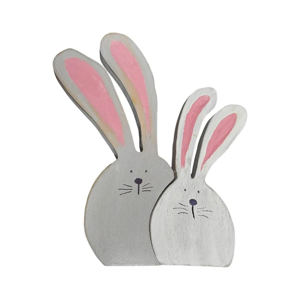 Two Bunnies Wooden Easter Spring Decoration