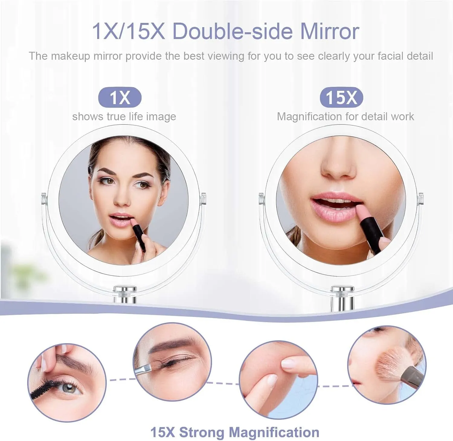 Vanity Mirror Makeup Mirror with Stand, 1X/15X Magnification Double Sided 360 Degree Swivel Magnifying Mirror, 6.25 Inch Portable Table Desk Counter Top Mirror Bathroom Shaving Mirror