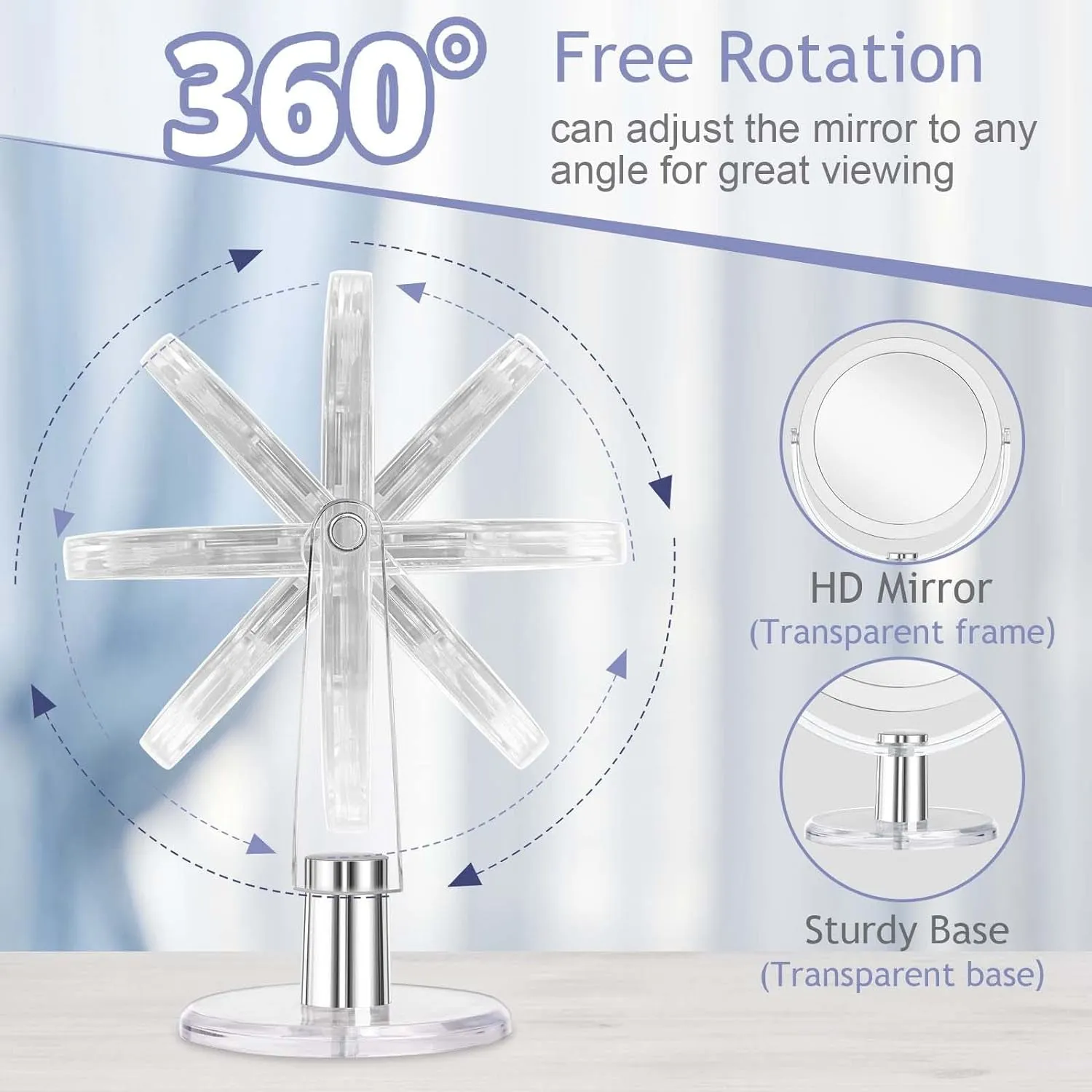 Vanity Mirror Makeup Mirror with Stand, 1X/15X Magnification Double Sided 360 Degree Swivel Magnifying Mirror, 6.25 Inch Portable Table Desk Counter Top Mirror Bathroom Shaving Mirror