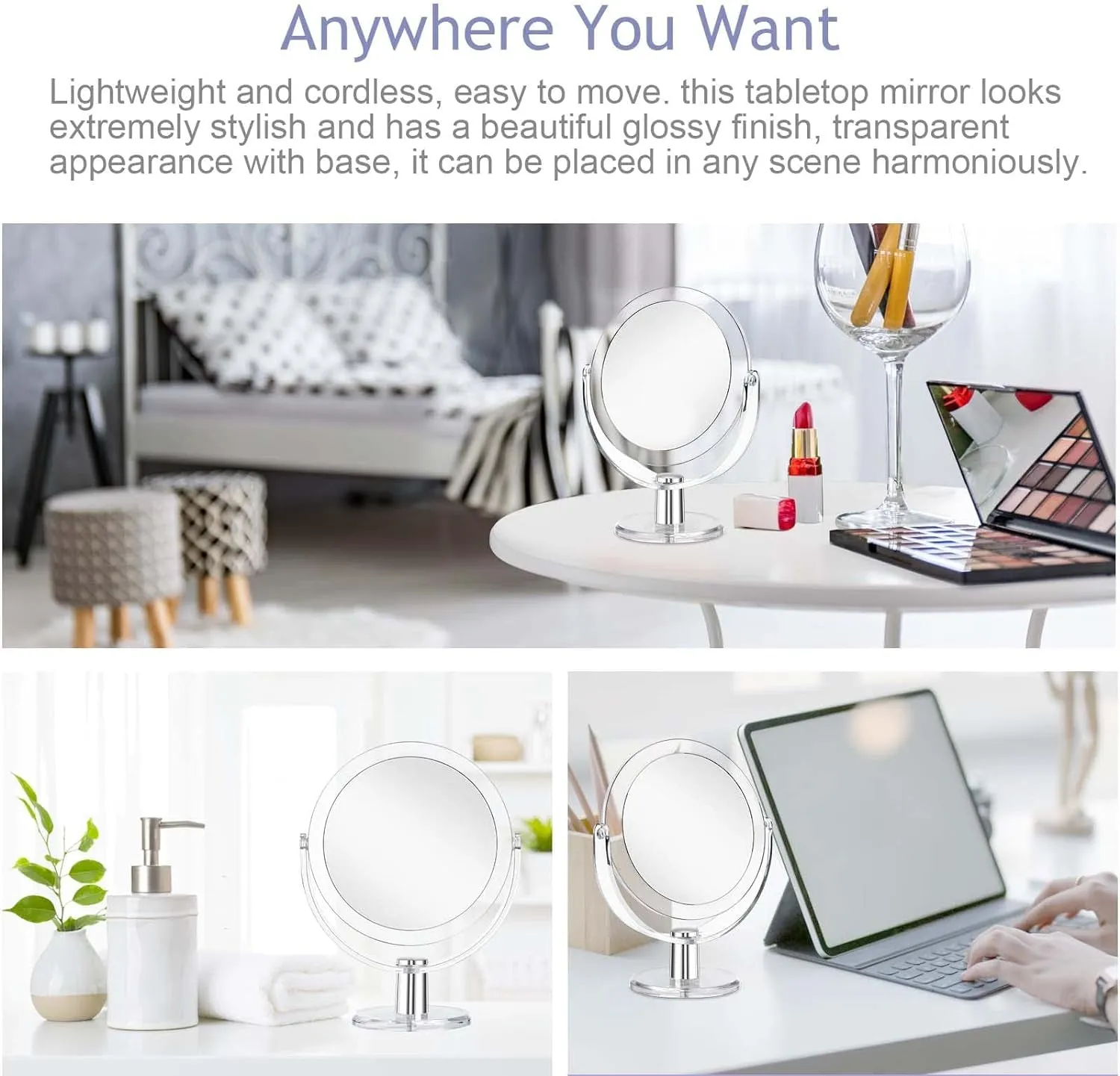 Vanity Mirror Makeup Mirror with Stand, 1X/15X Magnification Double Sided 360 Degree Swivel Magnifying Mirror, 6.25 Inch Portable Table Desk Counter Top Mirror Bathroom Shaving Mirror