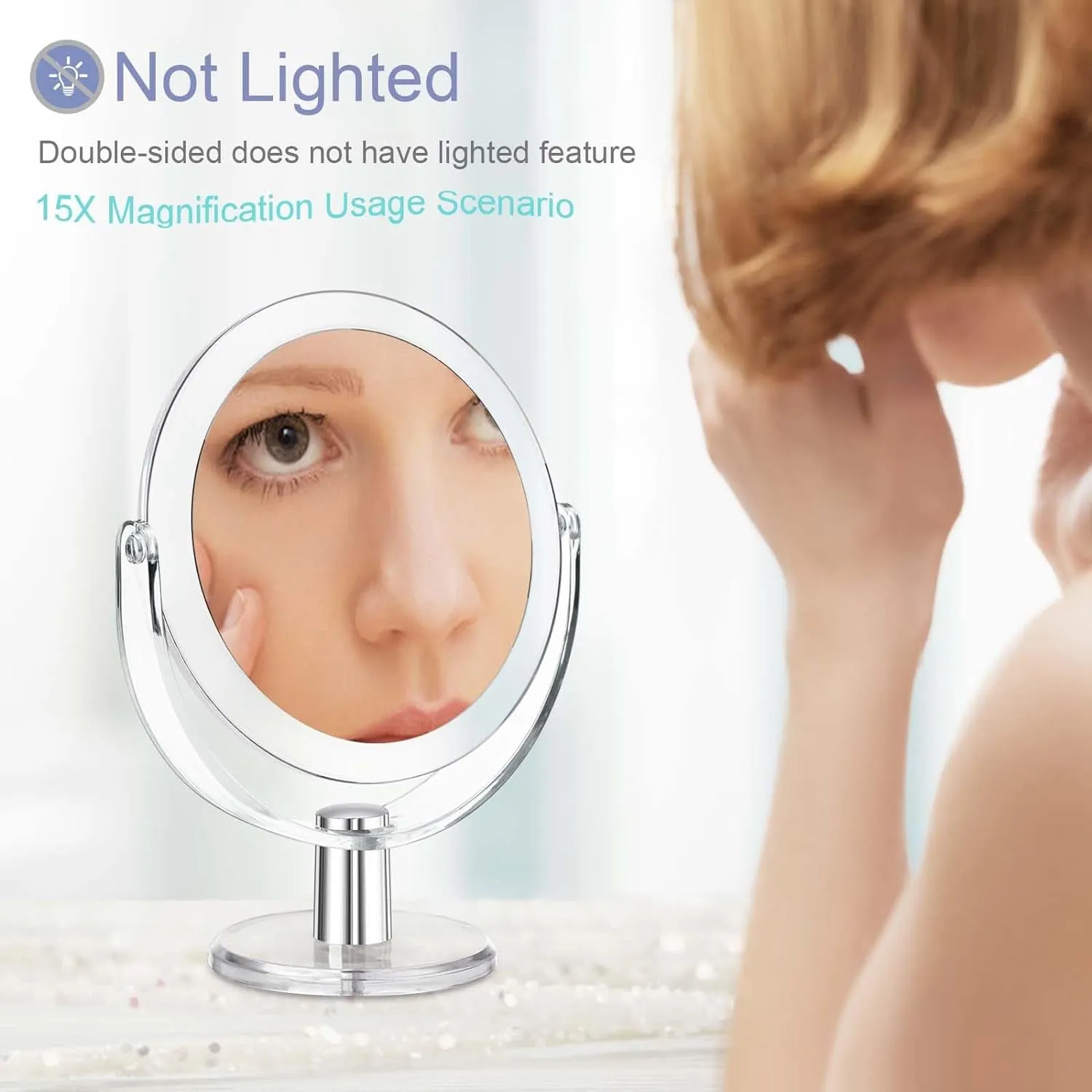 Vanity Mirror Makeup Mirror with Stand, 1X/15X Magnification Double Sided 360 Degree Swivel Magnifying Mirror, 6.25 Inch Portable Table Desk Counter Top Mirror Bathroom Shaving Mirror