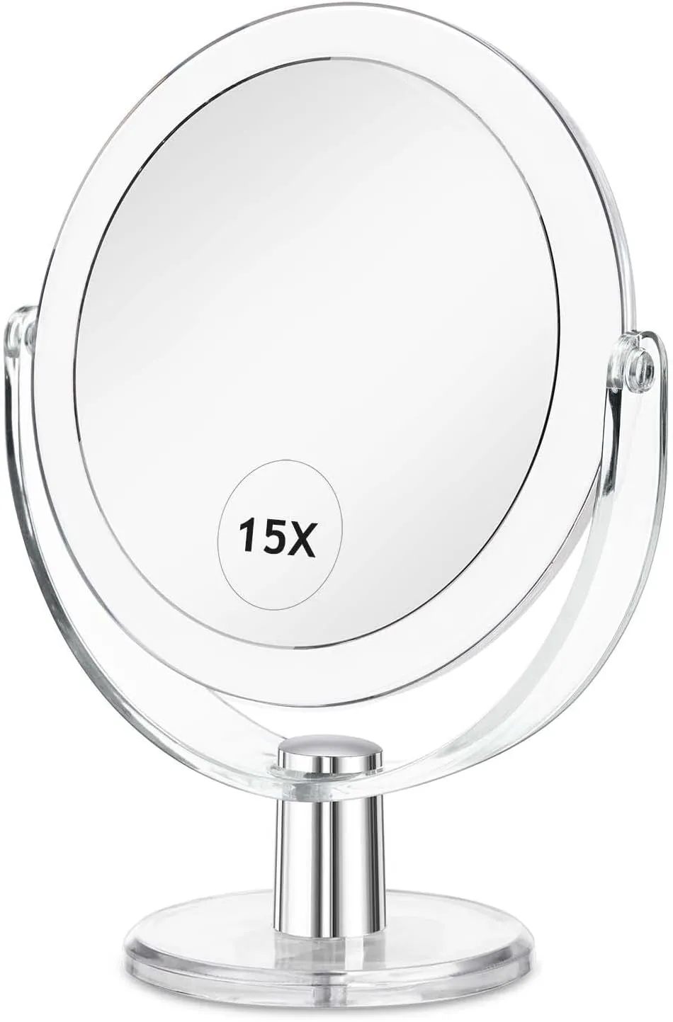 Vanity Mirror Makeup Mirror with Stand, 1X/15X Magnification Double Sided 360 Degree Swivel Magnifying Mirror, 6.25 Inch Portable Table Desk Counter Top Mirror Bathroom Shaving Mirror
