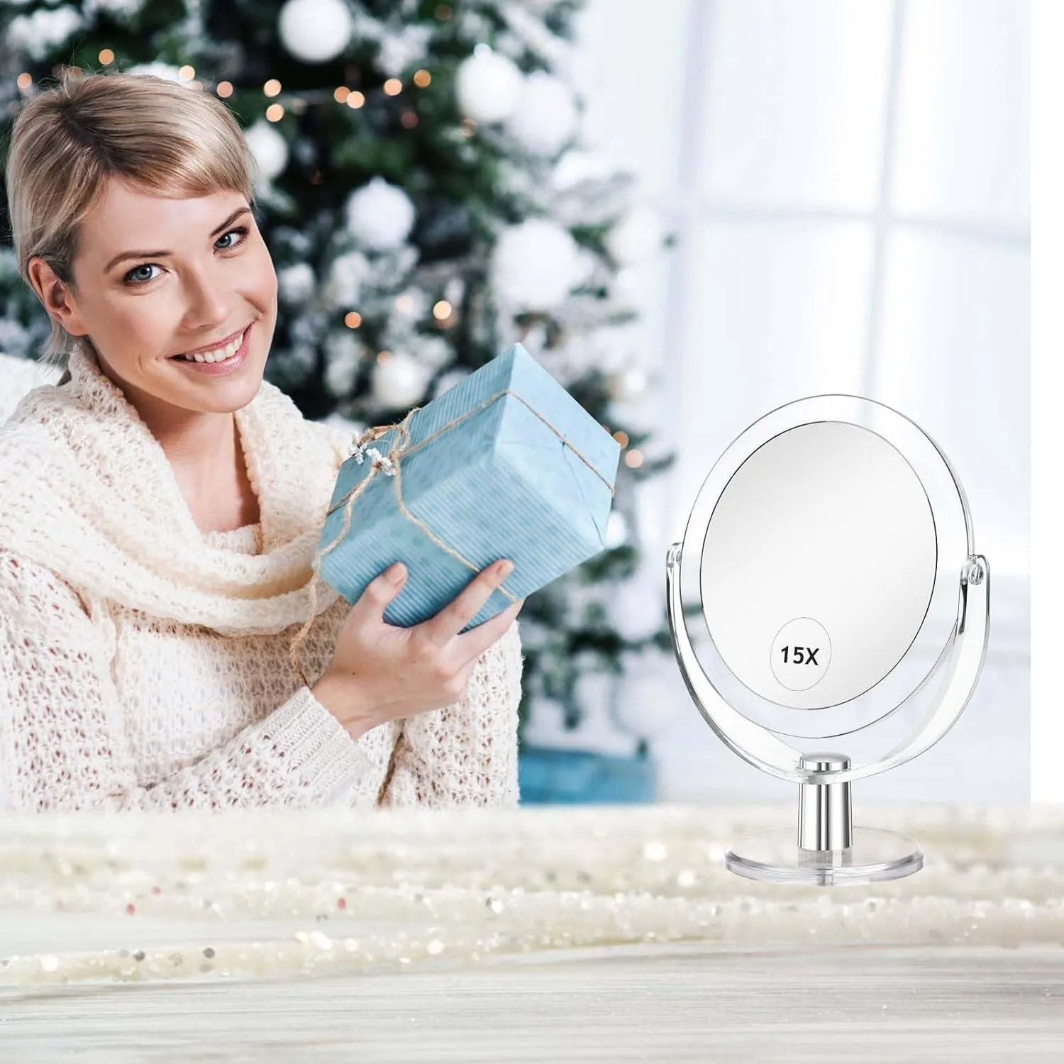 Vanity Mirror Makeup Mirror with Stand, 1X/15X Magnification Double Sided 360 Degree Swivel Magnifying Mirror, 6.25 Inch Portable Table Desk Counter Top Mirror Bathroom Shaving Mirror